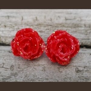 Glitter Rose Earrings in Red